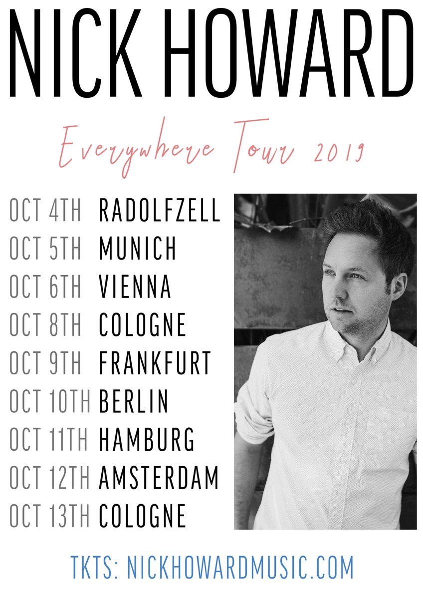 nickhowardmusic's tweet photo. Ticket on sale now! Who's coming!?

#Tour #Europe #music #radolfzell #munich #vienna #cologne #frankfurt #berlin #hamburg #amsterdam https://t.co/UEnmDVMFem