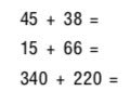 SullivanRAV's tweet photo. When adding 56 + 27 using the front-end strategy, think of 50+20=70 and 6+7=13, so 56+27=83. Use the front-end strategy to add the following:
#mentalmathmonday https://t.co/sj3WrQUIUU