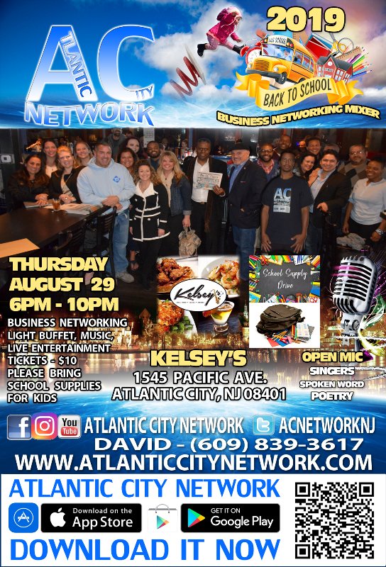 ACNetworkNJ's tweet photo. Reminder For This Thursday August 29th 6PM - 10PM Atlantic City Network 2019 Back to School Business Mixer at Kelsey's Restaurant - https://t.co/OmbzvpMBnd https://t.co/efmT75dYxG