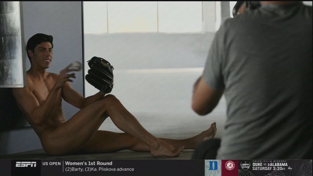 ESPN “reveals” Christian Yelich’s body issue pics.