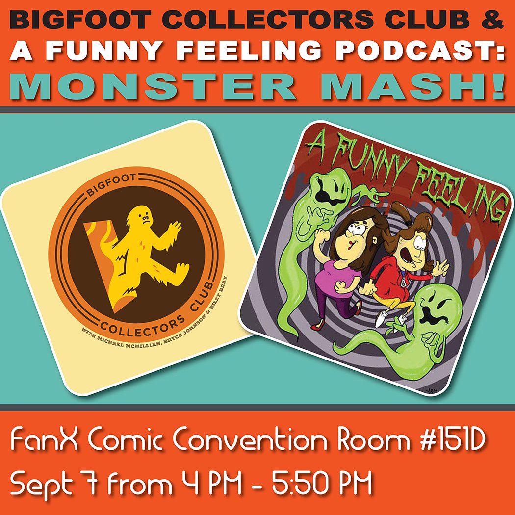 ChicGeex's tweet photo. Don't forget to come see these very talented people at the coolest live podcast recording ever! The @bigfootcollectorsclub and @funnyfeelingpod: Monster Mash!
Use code CHICGEEX for 10% off passes!
@fanxsaltlake #FanX #SLC #Utah #geeks #nerds #comicConSLC #cosplay #cryptids https://t.co/DqAqdq5mGR