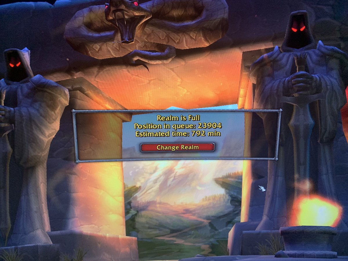 Sh0ckSmash's tweet photo. Anyone know what @Blizzard_Ent is doing about #WoWClassic servers to alleviate queue times during launch week? I’m at 792 minutes. ☹️ https://t.co/dekZe57lan