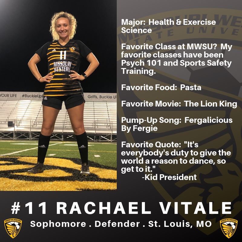 GriffonSoccer's tweet photo. 11 DAYS!! Let's meet our #11, Rachael Vitale! Rachael is a sophomore defender who is majoring in Health & Exercise Science and loves "The Lion King" 🦁!! #GriffUp #GriffFamily https://t.co/cYa8RXsV1h