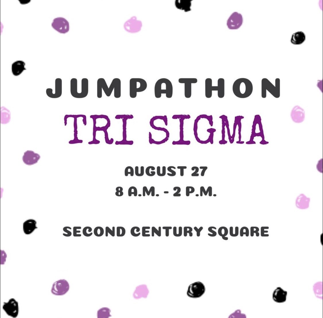 Come JUMP with us tomorrow for our philanthropy from 8am-2pm at Second Century Square!💜 we hope to see you all there!!