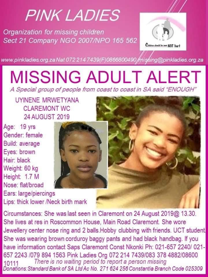 feminist_rogue's tweet photo. Have you seen Uyinene Mrwetyana? 💔 https://t.co/mffr7kSCd1