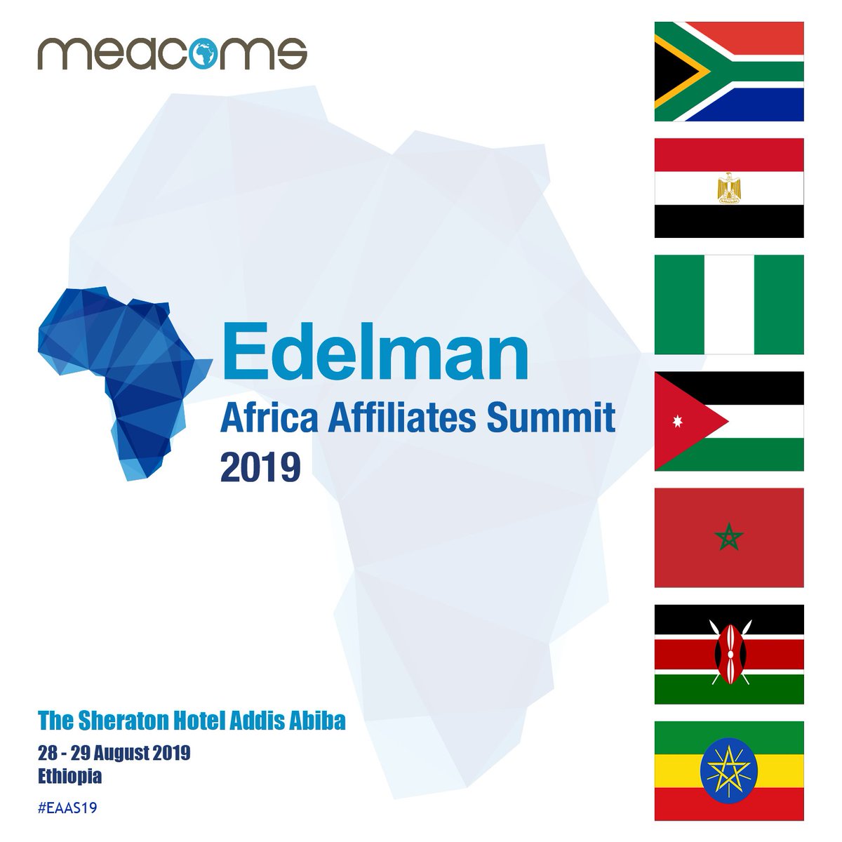 #MEAComS is attending Edelman Africa Affiliates Summit 2019 in Ethiopia! Participating countries from Africa will share their insights, challenges and opportunities, and network to create a more connected Africa. 

We will be keeping you in touch throughout!
#EAAS19