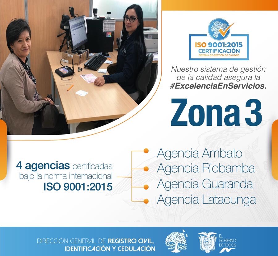 Cz3Alex's tweet photo. ZONA 3 | Comprometidos en brindar servicios de calidad a nuestros usuarios, @RegistroCivilec certificó 4 agencias bajo la norma internacional ISO 9001:2015. Trabajamos para asegurar una #ExcelenciaEnServicios. https://t.co/7Wh5efmCxA