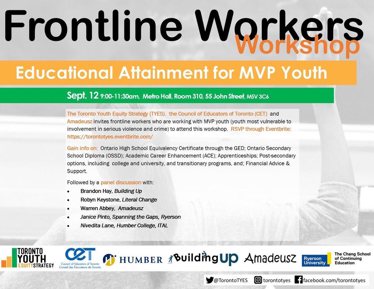 Amadeusz and <a href="/torontotyes/">Toronto TYES</a> invite any front line workers who work with MVP youth to attend our workshop on September 12! RSVP on Eventbrite!