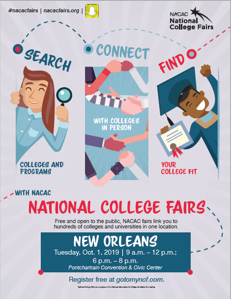 LOSFA's tweet photo. College Access is right at your doorstep! National College Fairs is hosting two college fairs for students in the area! Representatives from colleges and universities across the nation will be on site! #GeauxLOSFA #PromotePrepareProvide #LAprospers https://t.co/nYb3GxvIXn