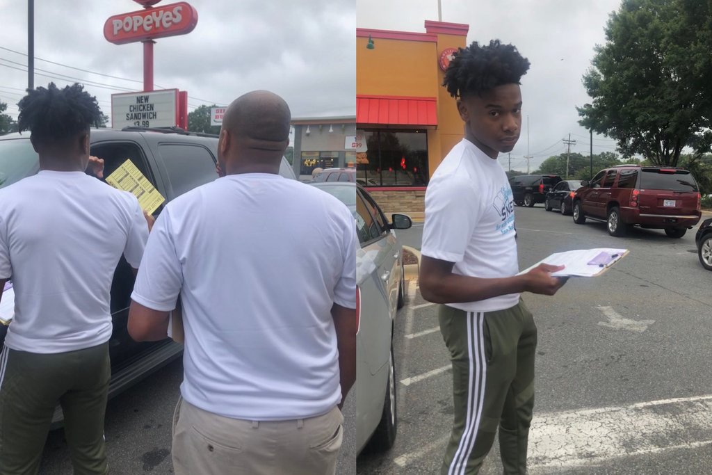 Gmakingchange's tweet photo. Have you heard about the North Carolina teen who registered people to vote as they waited in line at Popeyes? Creative advocacy work, literally meeting people where they are. Check it out here! https://t.co/4juyXI9N1I https://t.co/nHufD49wDa
