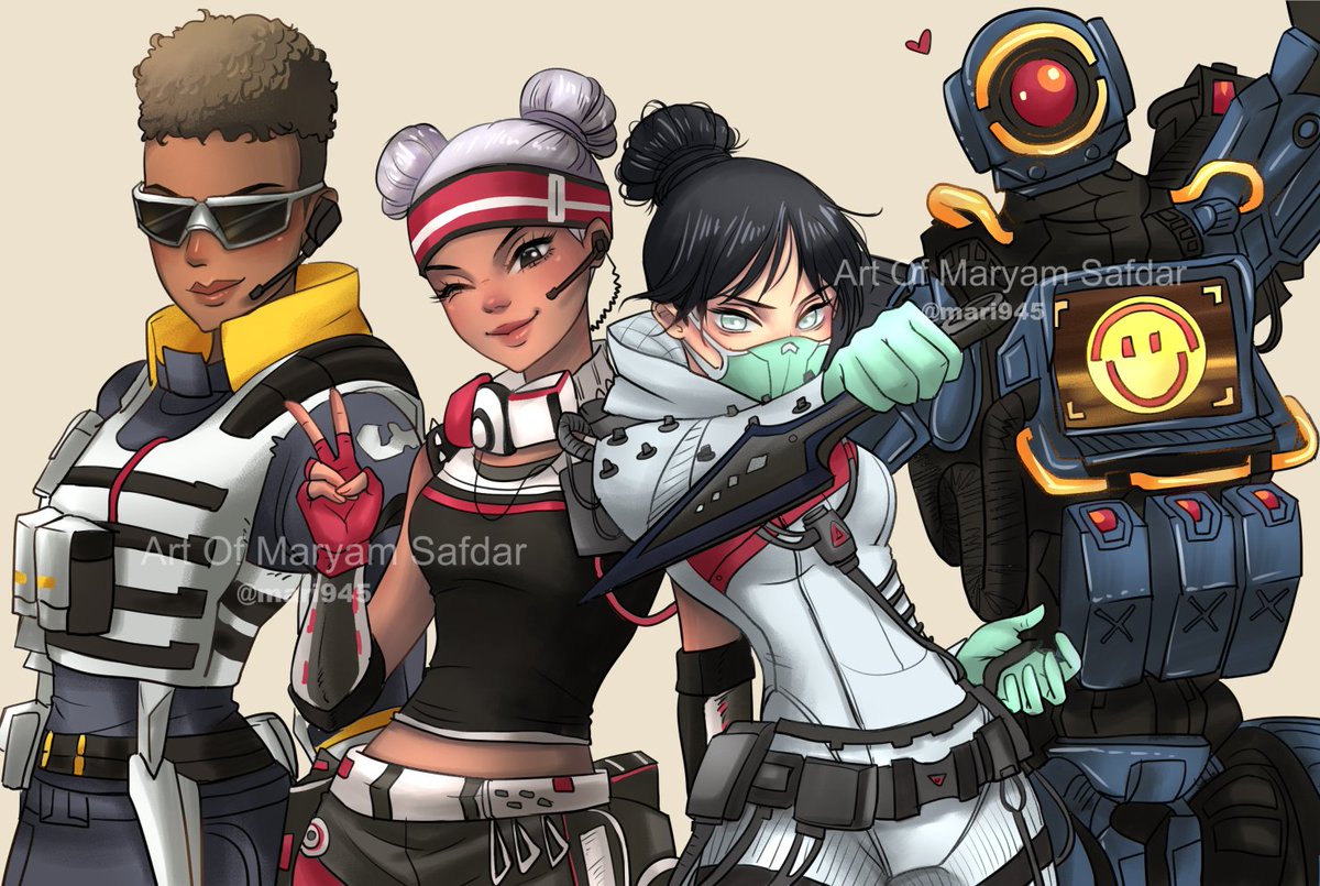 Mari 𝗖𝗢𝗠𝗠𝗜𝗦𝗦𝗜𝗢𝗡𝗦 Open Dm For Info Twitterissa Apex Legends Bangalore Lifeline Wraith And Pathfinder Anime Esque Art Commission Done Recently Pls Ignore The Height Differences Mari945 マリ945 Artofmaryamsafdar Apexlegends