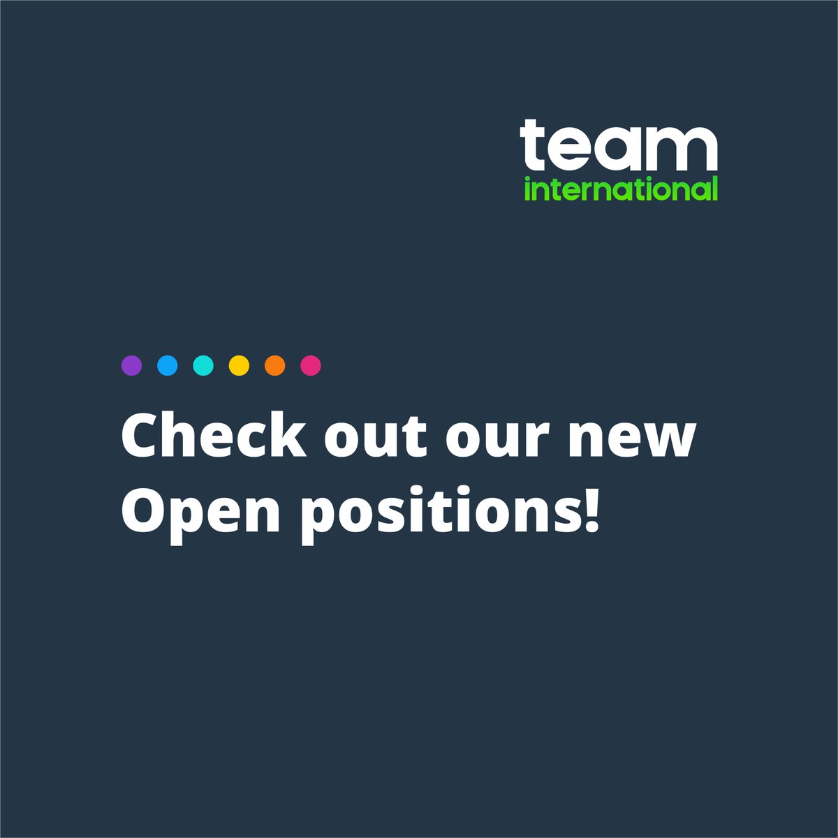 TEAM_IntlLATAM's tweet photo. Peeps, a lot of knowledge, fun, and benefits are waiting for you at TEAM 🤩
Check out our new Open Positions 😱 Apply now ➡ https://t.co/8uoynQ8EYY
#ITJobs
#IamTEAM
#WorkwithTEAM https://t.co/r49cPISJVR