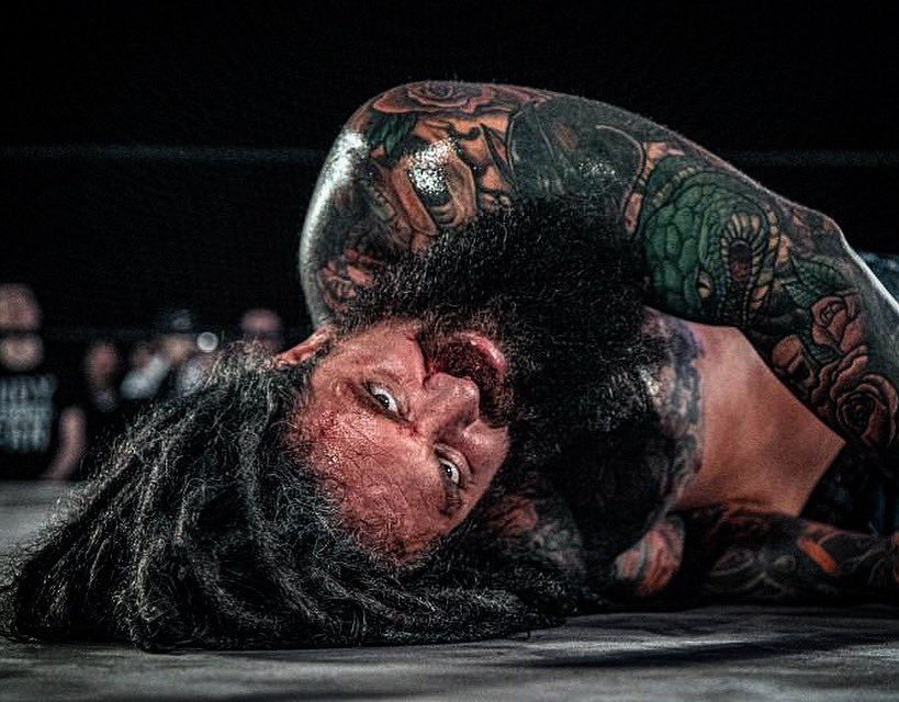 NoNamexVincent's tweet photo. I’ll tell ya this man, after all said and done I laid there with a bloody smile on my damn face. 

I’m not crazy, I’m in control 

- Vincent 

#RingOfHorror https://t.co/9e6s8KCKyp