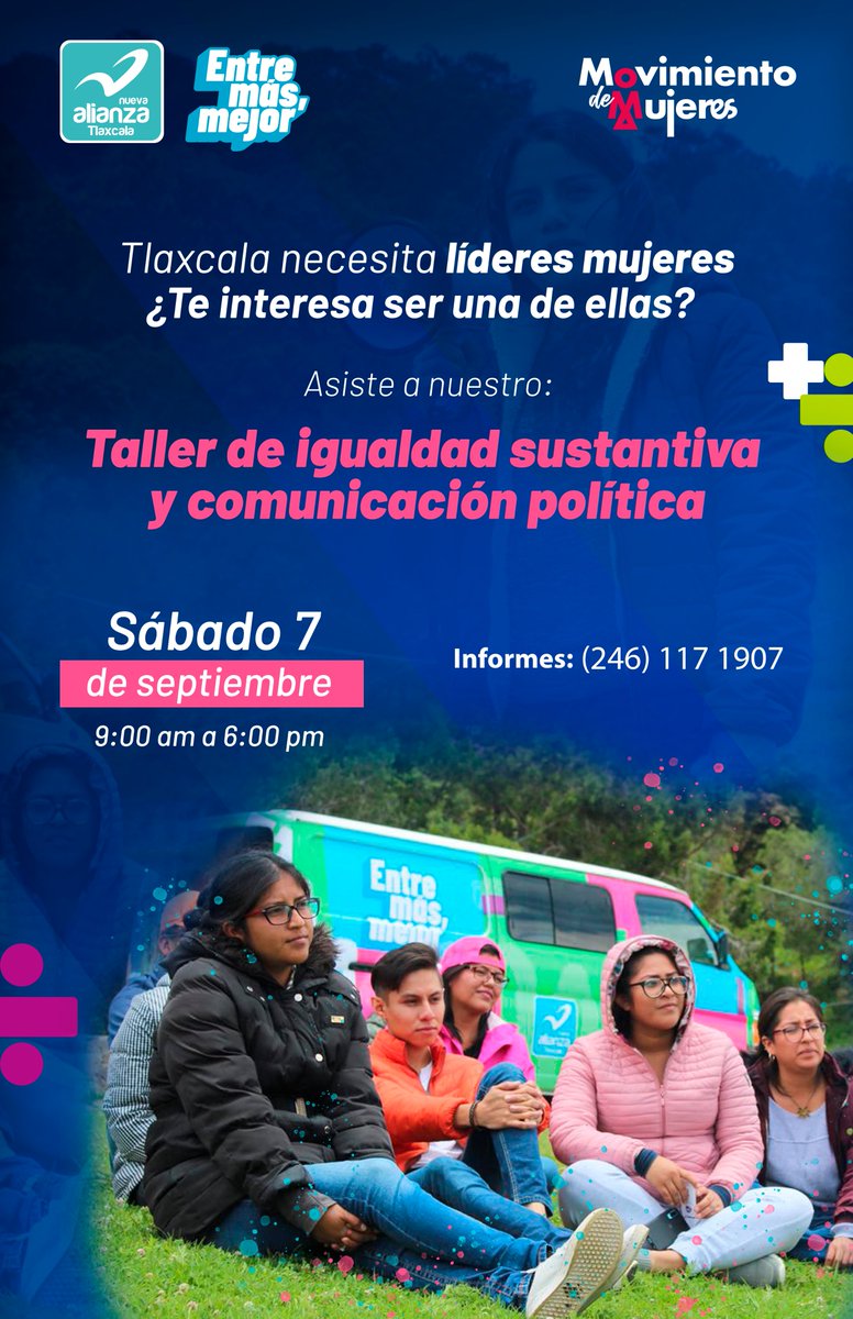 NATlaxcala's tweet photo. 🙋🏻‍♀️📣 | Invitamos a todas nuestras líderes aliancistas a que participen en el Taller de Igualdad Sustantiva y Comunicación Política que tenemos preparado para ustedes.
💡 ¡Entre más MUJERES, mejor! 🙆🏻‍♀️
✅ REGISTRO: https://t.co/18Mei6JwXE https://t.co/PJwy5JkUbv