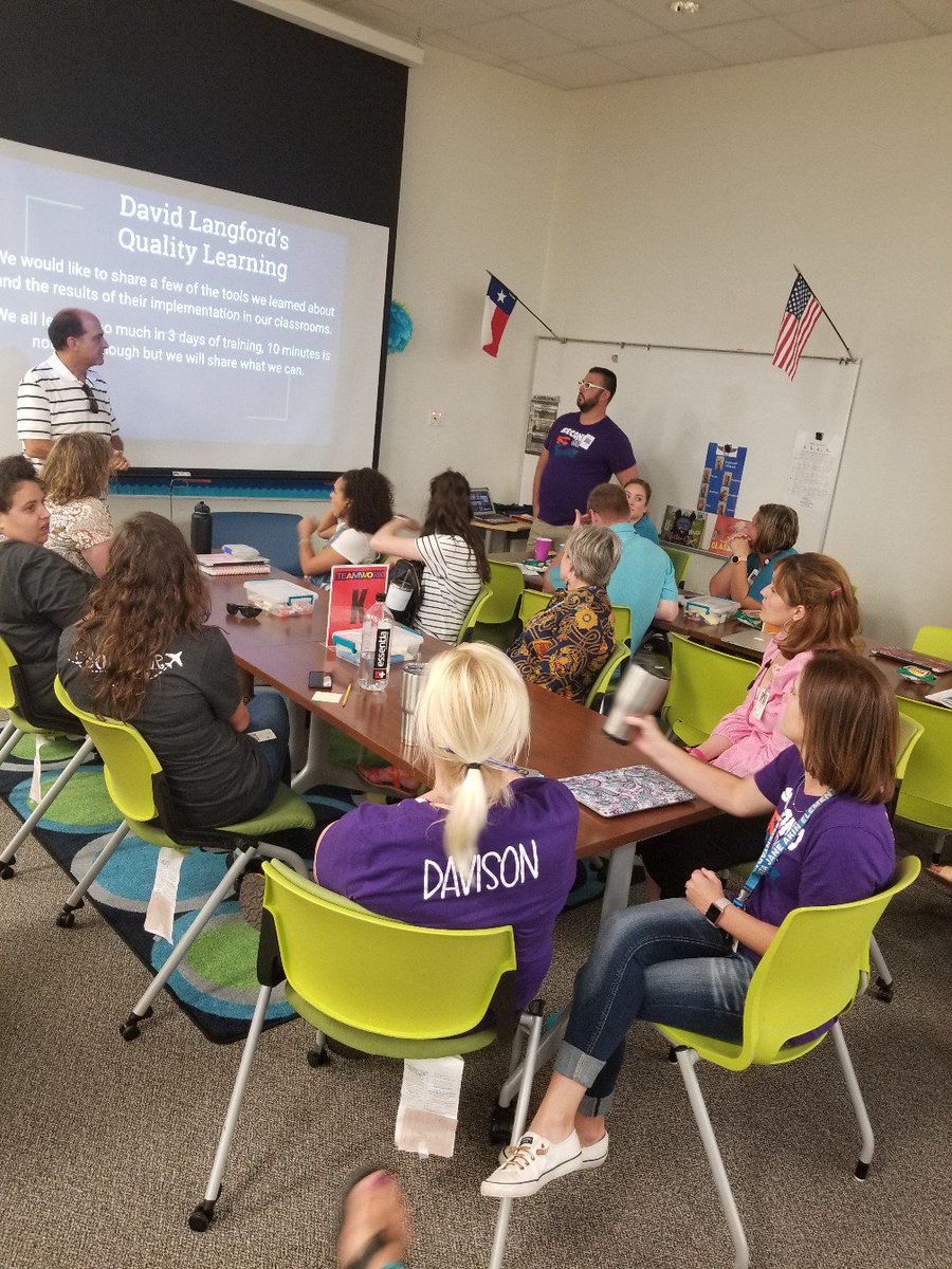 At today's faculty meeting we had teacher voice &amp; teacher choice! Teachers who attended summer learning workshops shared with staff that chose their quick session! We are keeping #continuousimprovement alive at <a href="/MJAkinElem/">Akin Elementary</a> after sharing about the David Langford training!