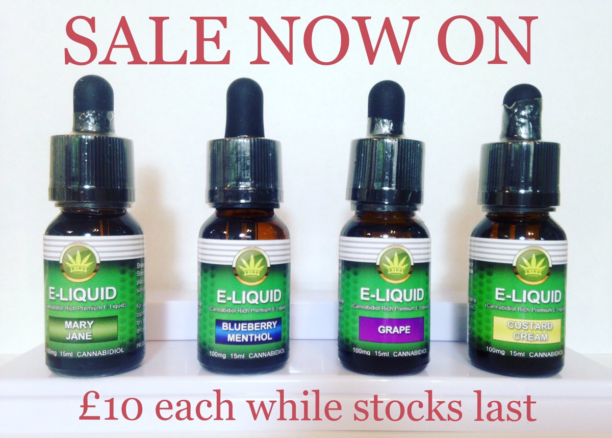 CannabidiolKing's tweet photo. We are having an e-liquid sale here at King Cannabidiol ALL 100mg e-liquids are now £10 reduced from £15..But you’d better be quick because when it’s gone it’s gone!! SHOP HERE 👉 https://t.co/oaHKbn45Bo 
#cbd #cbdvape #vape #sale  #grape #maryjane #blueberrymenthol #custardcream https://t.co/vqEe34Ra9f