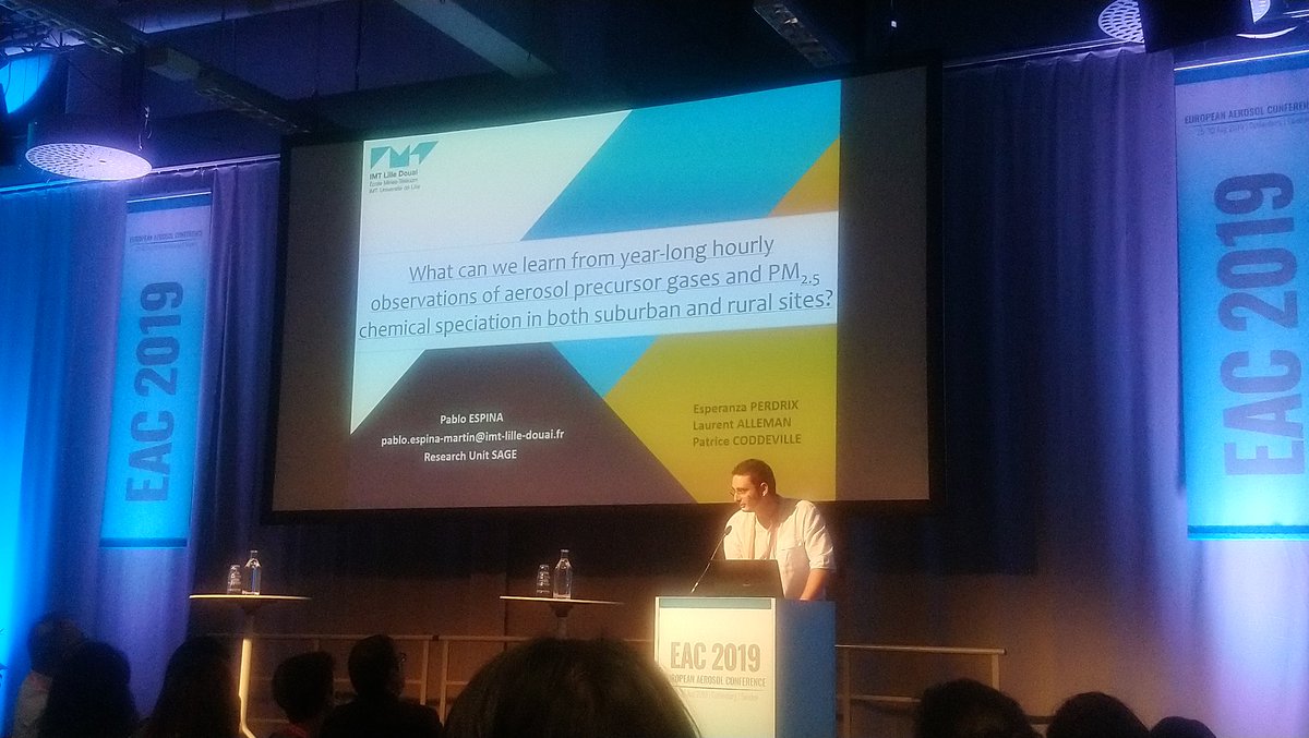 VRiffault's tweet image. Pablo Espina from #SAGE @IMTLilleDouai presented his work today on #fineparticles PM2.5 chemical #speciation in the  #hautsdefrance area at #GoEAC2019 👏
cc @labexcappa @CPER_CLIMIBIO @AtmoHdF