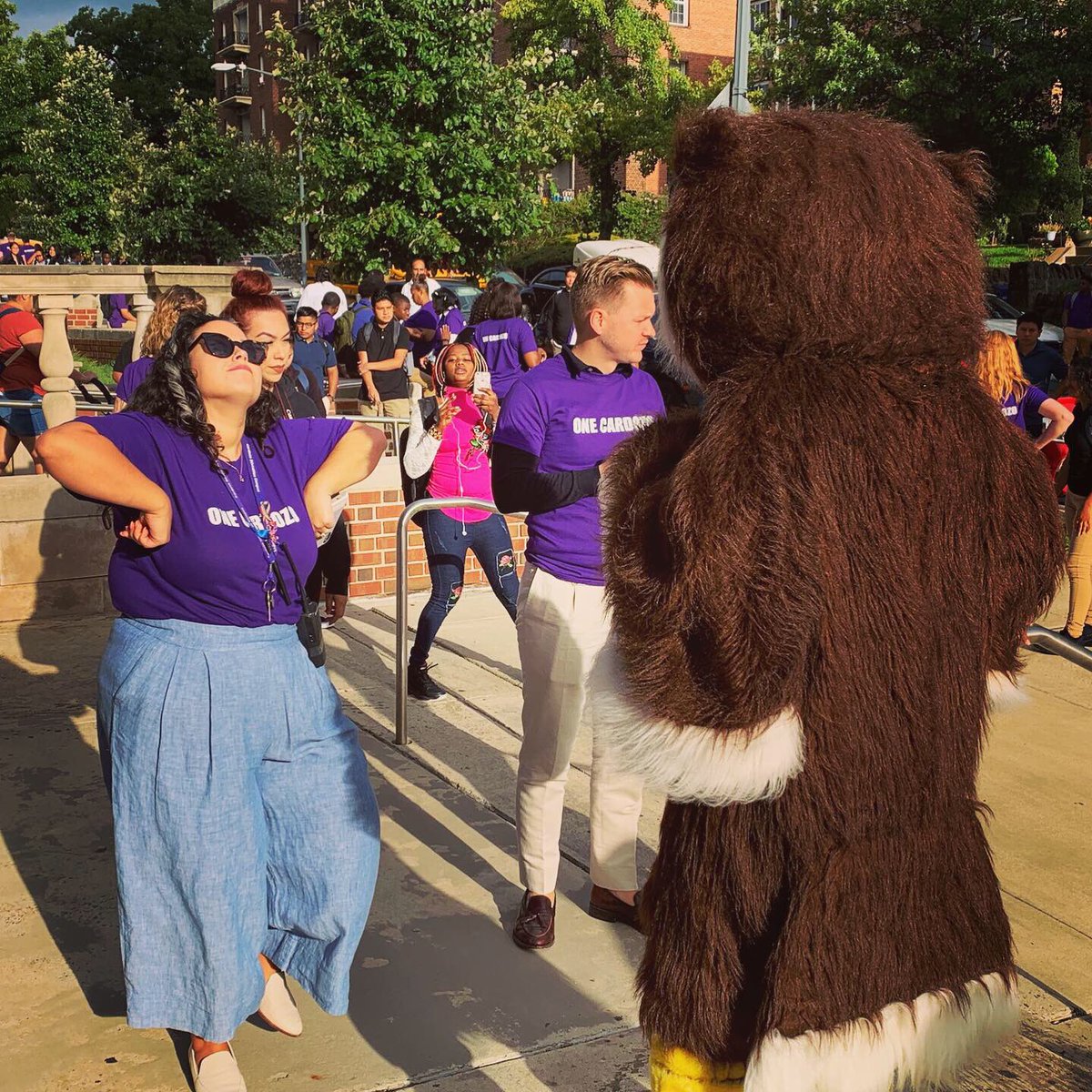 Ms_Bucciero's tweet photo. Teaching our student mascot how to flap his owl wings ๐ฆ๐ Opening day love @CardozoEC #OneCardozo https://t.co/Bb1aocwvi4