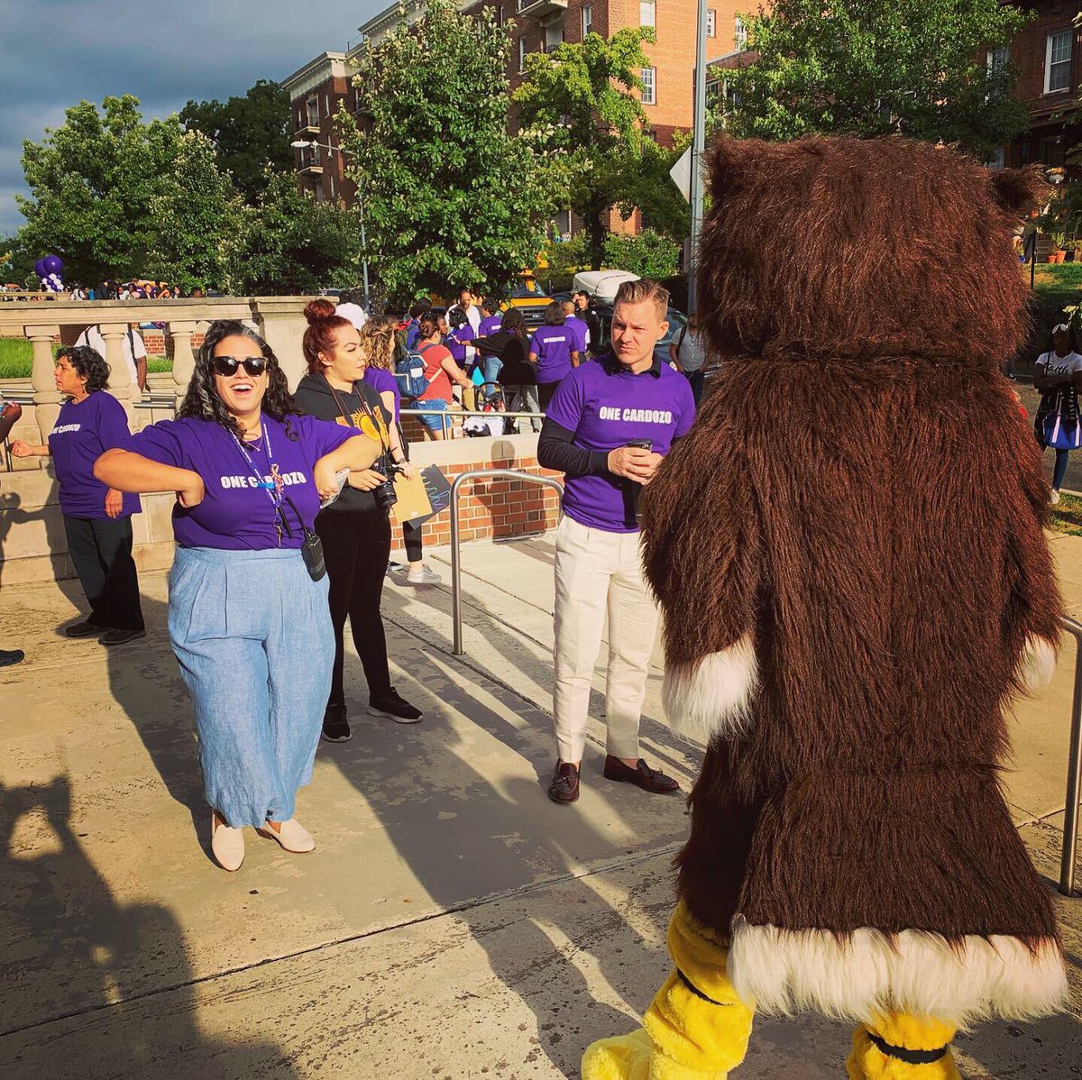 Ms_Bucciero's tweet photo. Teaching our student mascot how to flap his owl wings ๐ฆ๐ Opening day love @CardozoEC #OneCardozo https://t.co/Bb1aocwvi4