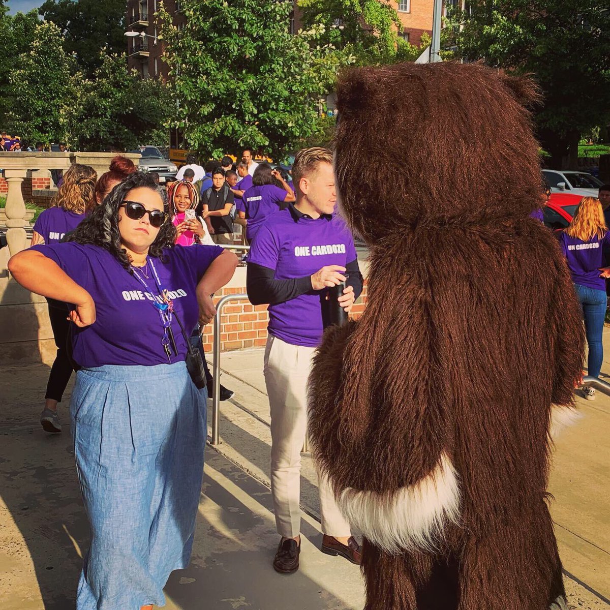 Ms_Bucciero's tweet photo. Teaching our student mascot how to flap his owl wings ๐ฆ๐ Opening day love @CardozoEC #OneCardozo https://t.co/Bb1aocwvi4