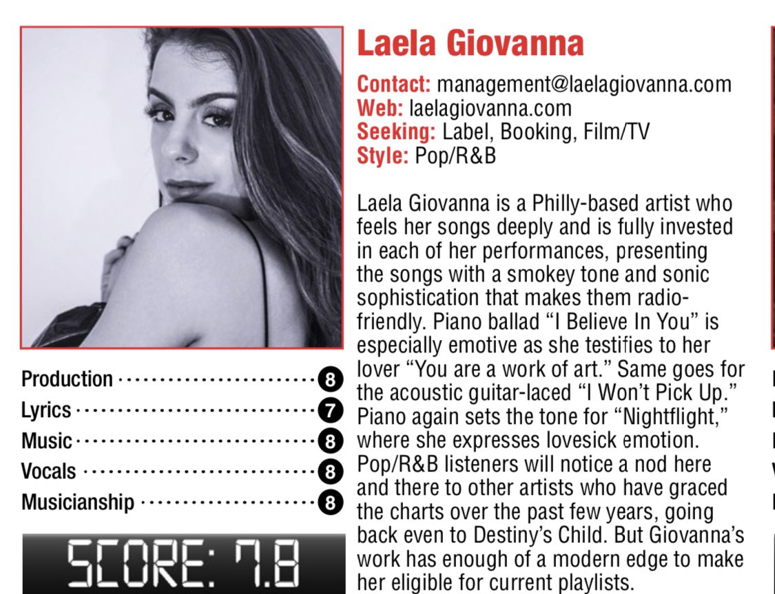 Thanks <a href="/musicconnection/">Music Connection</a> for reviewing <a href="/Laela_Giovanna/">Laela Giovanna †</a> this month!