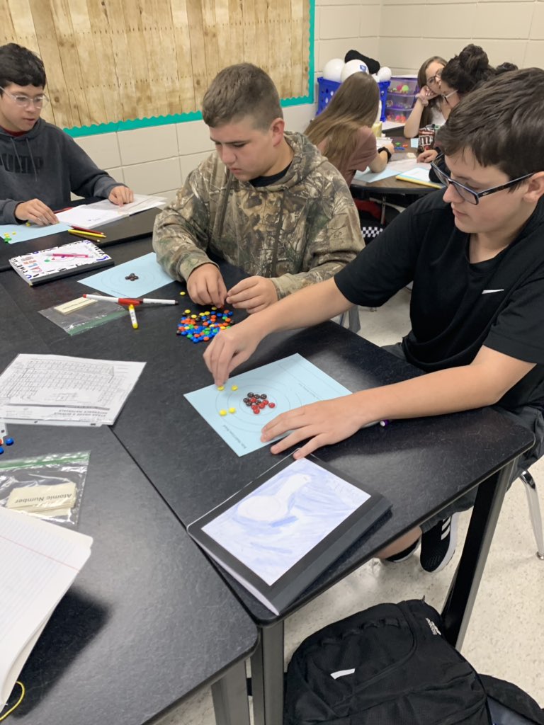 TiffaniTroy1's tweet photo. 8th grade students using their knowledge of what they learned about the structure of the atom to build atoms using the periodic table (APE MAN)! Boy do they love a challenge- 💜@LLMS #wisdscience https://t.co/Hgjsvs63h1