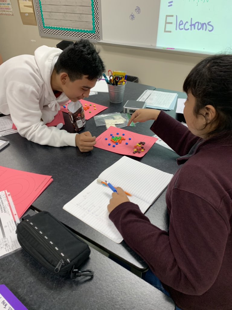 TiffaniTroy1's tweet photo. 8th grade students using their knowledge of what they learned about the structure of the atom to build atoms using the periodic table (APE MAN)! Boy do they love a challenge- 💜@LLMS #wisdscience https://t.co/Hgjsvs63h1