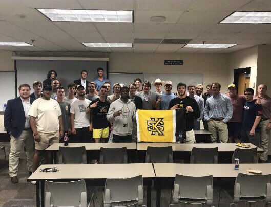 Thank you <a href="/kennesawstfb/">Kennesaw State Football</a> for coming in and speaking to our chapter! Can’t wait to see the boys get the season started off right this Saturday!