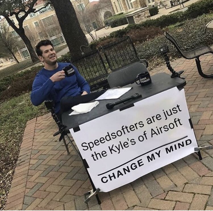 TheBrianHolt's tweet photo. Are Speedsofters a bad thing?
90βs players probably said the same about AEG users lol
#airsoft #tactical #guns #military #airsofter #airsoftworld #like #follow #milsim #sniper #airsoftinternational #airsoftworld #speedsoft #paintball #foundmeme #lol #like #kyle https://t.co/3IAYa8QiDI