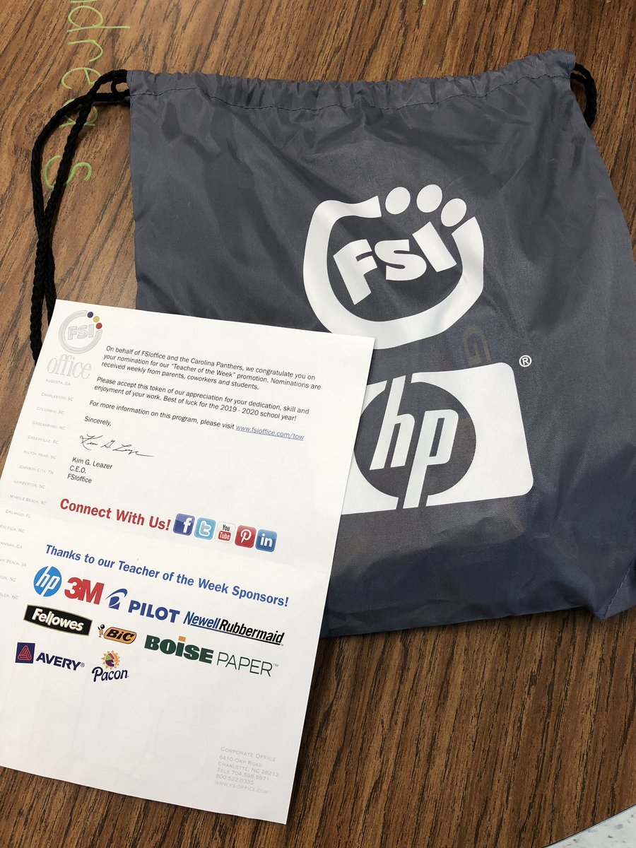 MissSchmalbeck's tweet photo. Thank you @FSIoffice and @Panthers for the Teacher of the Week nomination and the bag of school supply goodies!! I’m so honored!! 💖 #EngagedEagles @GroveElementary https://t.co/eFhpcev7vN