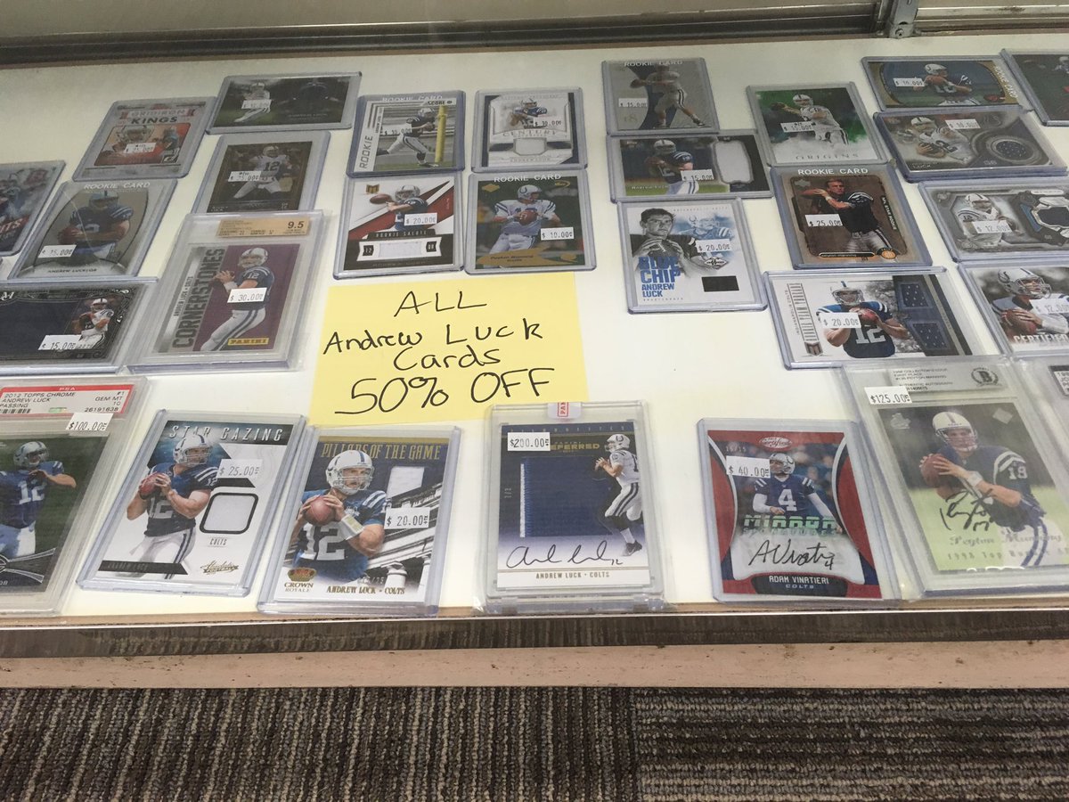 DPMsportcards's tweet photo. How did the retirement of Andrew Luck effect the hobby you ask? Local Shop @Ballcardxchange has a sale if your looking.. #LuckRetires https://t.co/pQelTzKTQK