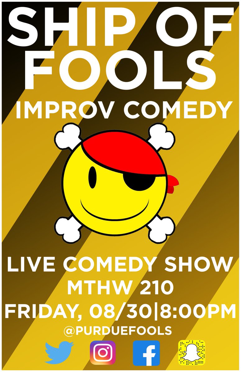 purduefools's tweet photo. Come see our first show of the year this Friday, August 30th at 8pm in MTHW 210! https://t.co/EzqeOU2TpS