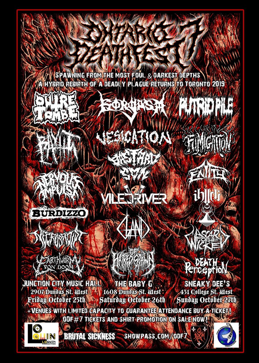 OntarioDF's tweet photo. Ontario Death Fest Oct 25-27 ft. GORGASM, PUTRID PILE, OUTRE-TOMBE, NECROSADIST + many more

Get tickets:https://t.co/lOKqJ9h59o

#odf7 #deathmetal #grindcore #festivals #ontario #toronto 
@GorgasmOfficial @TheBabyGToronto @thesneakydees https://t.co/NxinRtNYjC