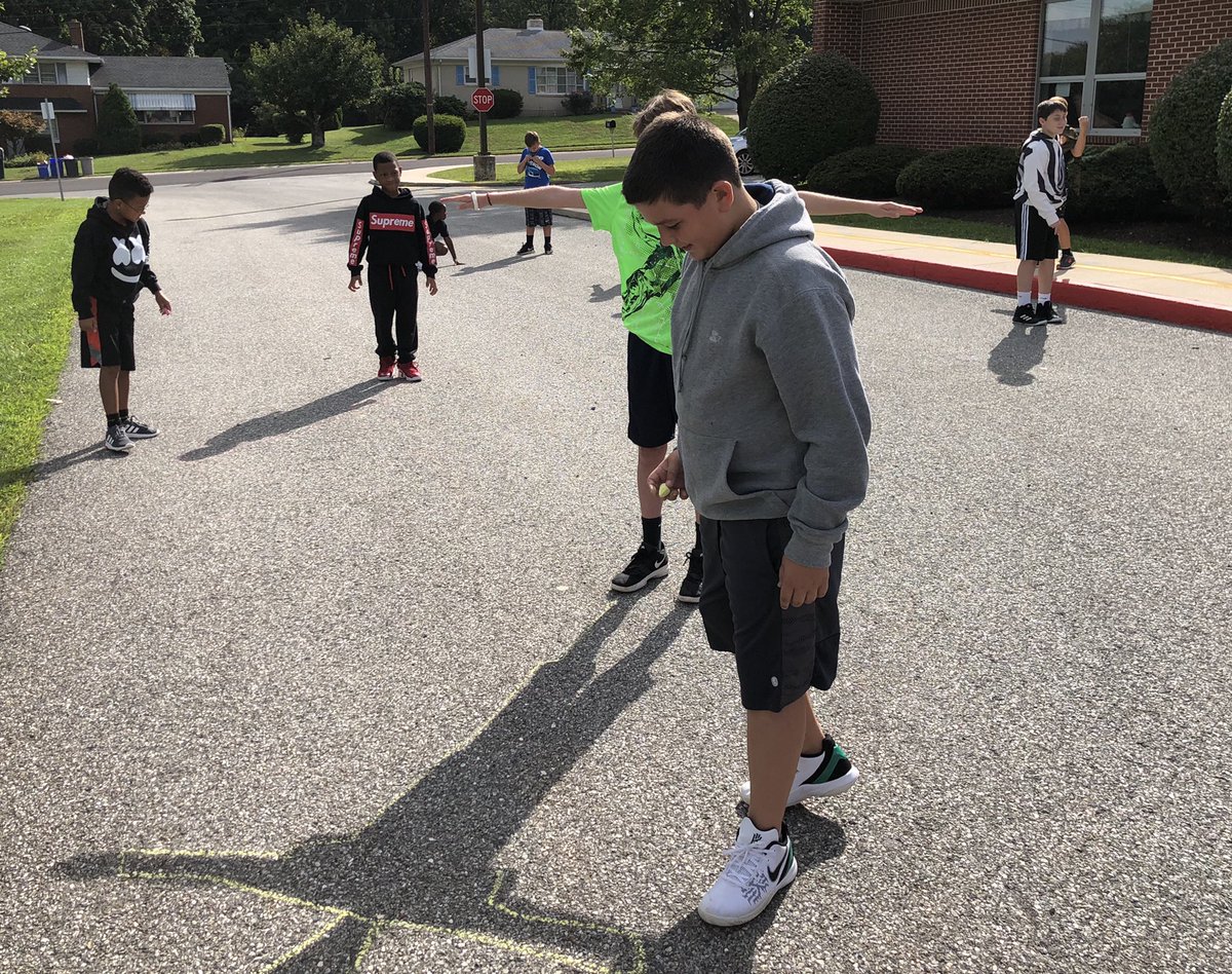 GMediceClass's tweet photo. Student “sundials” using shadow outlines to review cardinal and intermediate points on a compass #geography #wyproud https://t.co/xAm99N3bFd