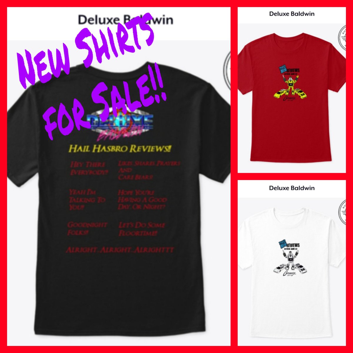 HailHasbro's tweet photo. I'm selling shirts. 
https://t.co/VcermOXQD1
#transformers #floortime #transformerreviews #deluxe #shirts #toyreviews #hailhasbro #hailhasbroreviews #toys https://t.co/Er0D4CQNX4