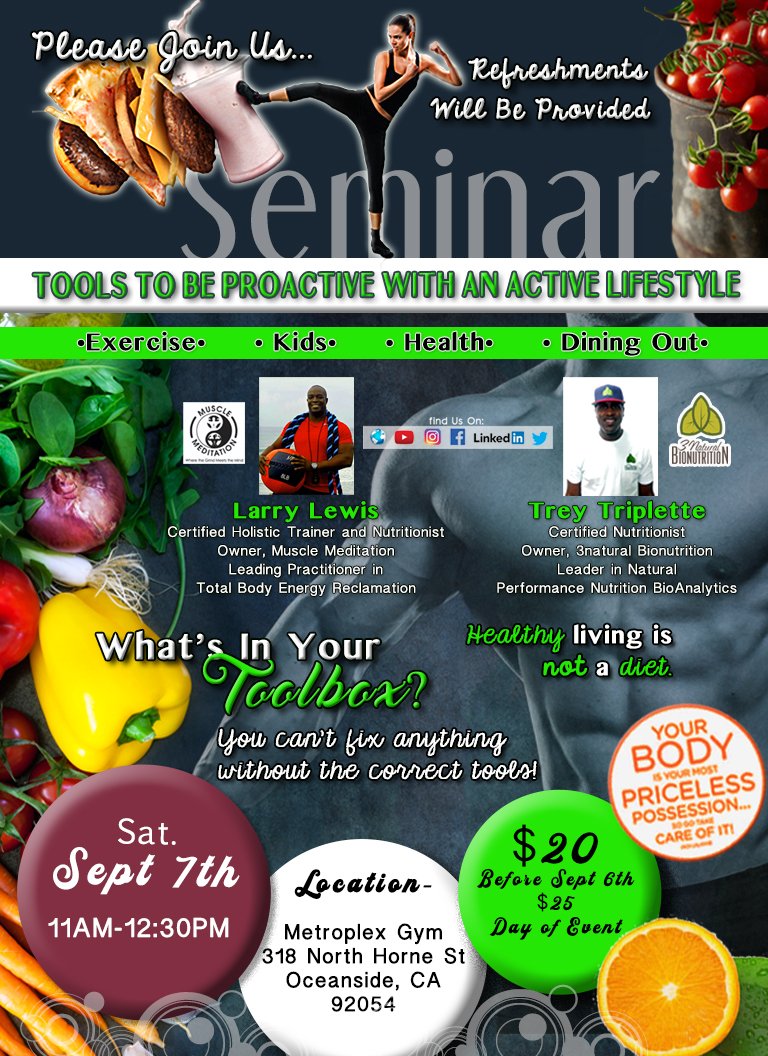 3natural Bionutrition invites you to learn the tools to be proactive and live a healthy lifestyle! The seminar will be held Sat. Sept. 7th from 11am - 12:30pm at MetroFlex Gym in Oceanside! Register before Sept. 6th for the discounted price! 

eventbrite.com/e/tools-to-be-…