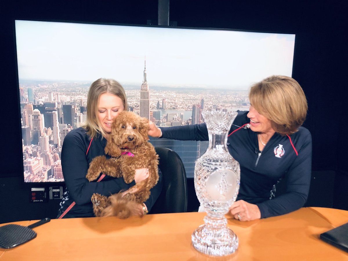 SolheimCupUSA's tweet photo. Zoe joined #TeamUSA in NYC today! 

It wouldn’t be #InternationalDogDay2019 without one of our fave pups on Tour 

One of the cutest @GolfPups 😍💕🐶 

#SolheimCup2019 https://t.co/48VwwqLQn1