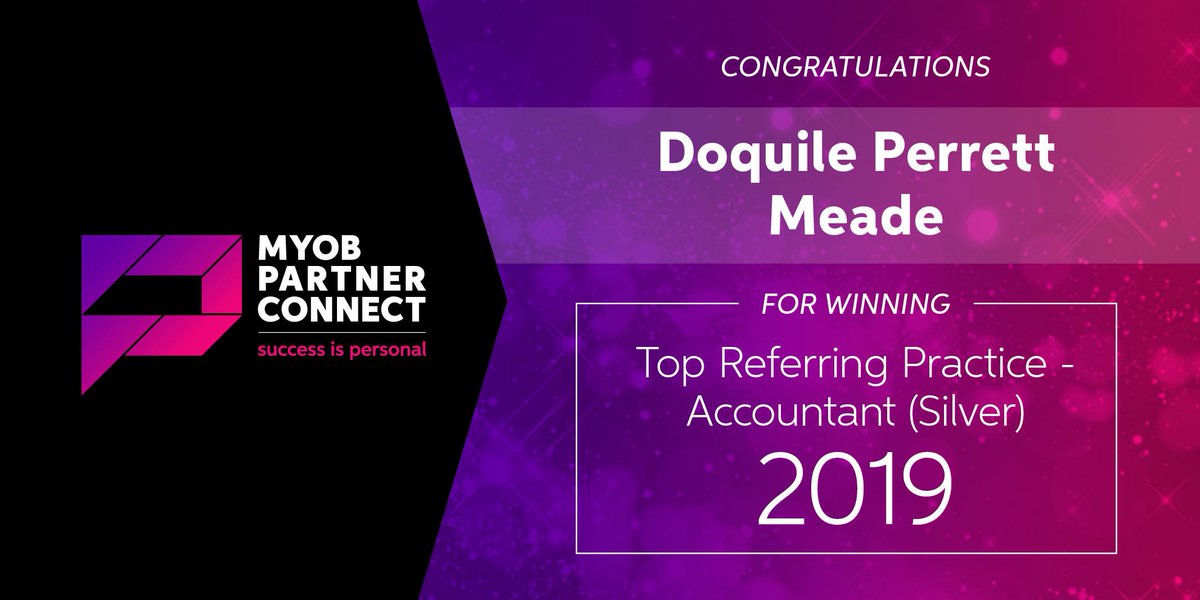 MYOB's tweet photo. Congratulations to Doquile Perrett Meade for winning the Top Referring Practice - Accountant Silver (AU) award! π #MYOBPC https://t.co/k2fohzwpcG