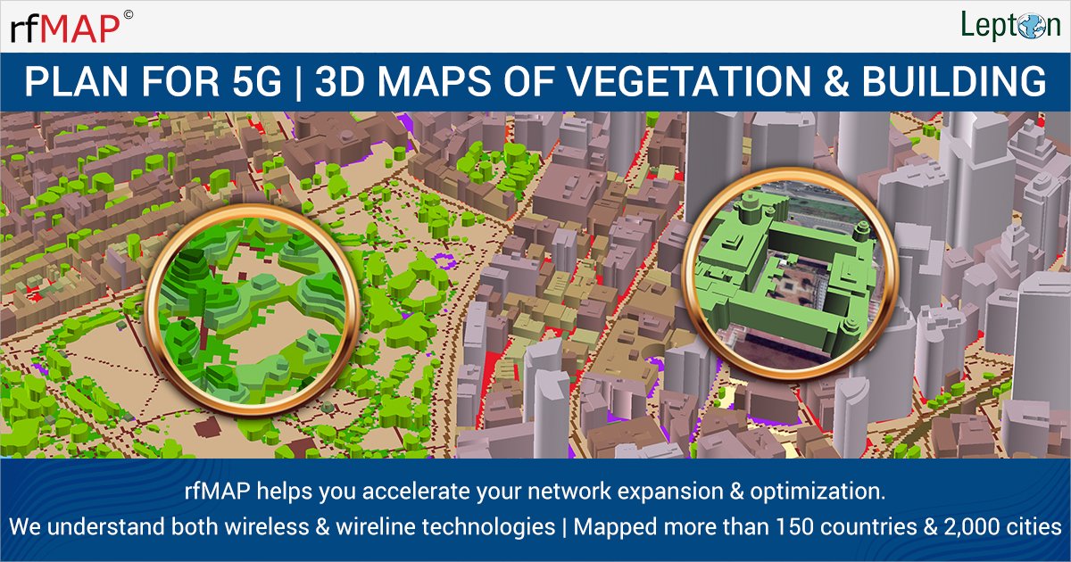 leptonsoftware's tweet photo. Plan For 5G | 3D Maps of Vegetation &amp; Building
 
#rfMAP helps you accelerate your network expansion &amp; optimization. We understand both wireless &amp; #wirelinetechnologies &amp;have mapped more than 150 #countries &amp; 2,000 cities.: https://t.co/AtU9o1n3C1