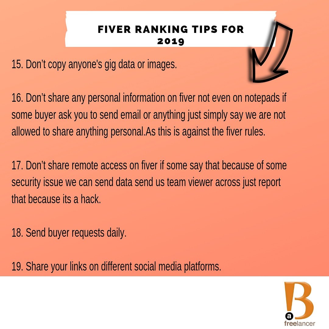 BeaFreelancer1's tweet photo. Fiver Ranking Tips For 2019
#freelancer #TuesdayMorning #beafreelancer #trends #jobtrend #JobAdviceSA #jobsearch #JobSearchTips #Fiverr
#fiverrgigs #FiverrPro  #fiverrseller
https://t.co/aTgO7JrUBs https://t.co/KWn16VLWRq