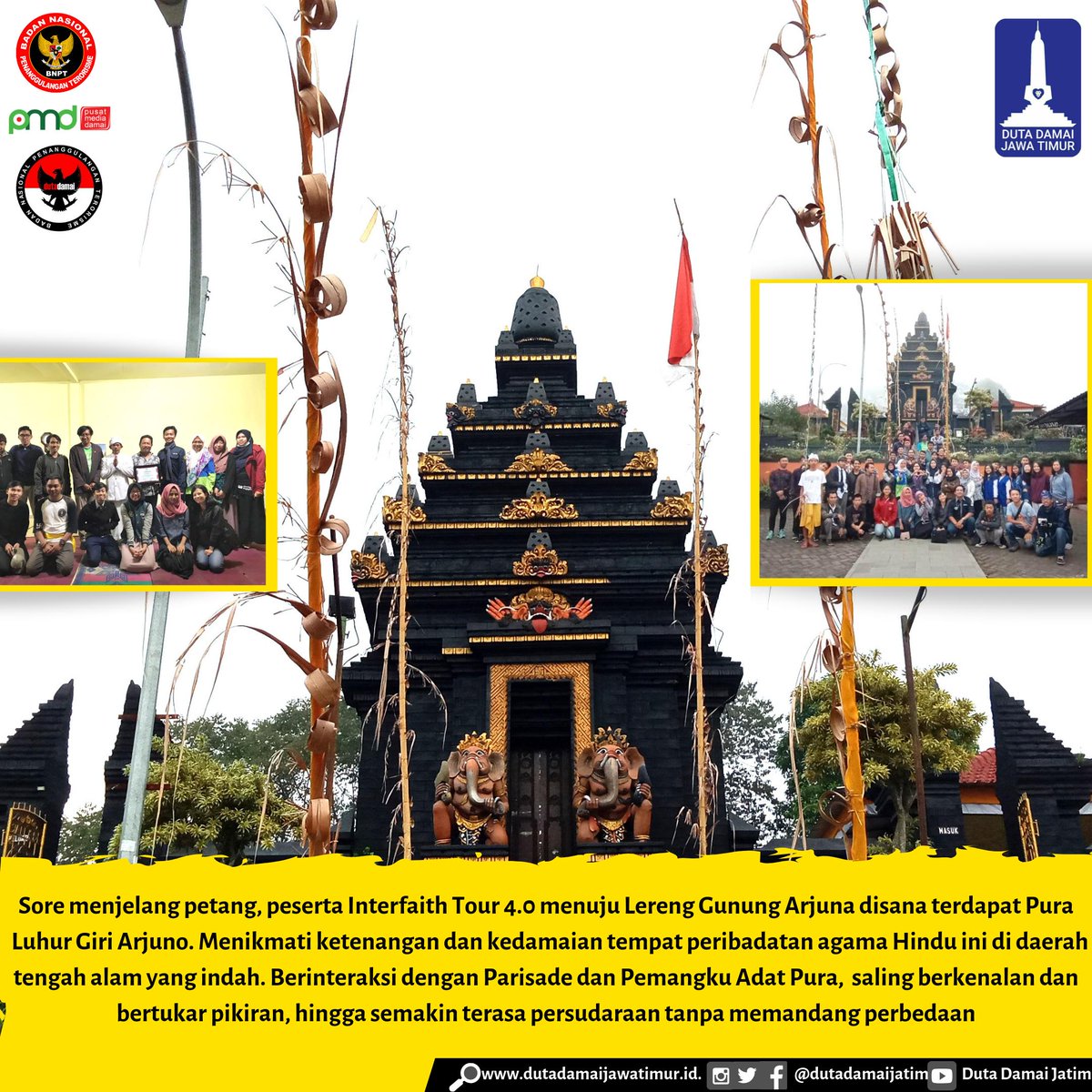dutadamaijatim's tweet photo. Peserta Interfaith Tour 4.0 bersama @yipcindonesia @YIPCMalang dan @dutadamaijatim dan komunitas lainnya di Pura Luhur Giri Arjuno
#dutadamaijawatimur #dutadamaijatim #interfaithtour #yipcmalang #damaidalamkebhinnekaan #indonesiadamai #damaiituindonesia https://t.co/z5YCu9x6n1