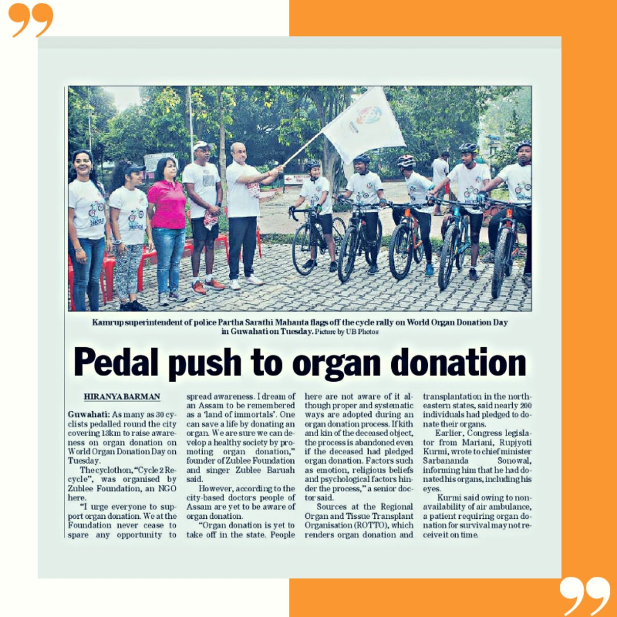 zforgandonation's tweet photo. We are so grateful to The Telegraph for covering our efforts and hard work. We hope this will reach out to everyone!! 

#worldorgandonationday2019 #cycle2recycle #organdonation #donateorgans #savelives #zubleefoundation #assam #northeast #thelandofimmortals
#thetelegraph #india https://t.co/HAlwD29QBa