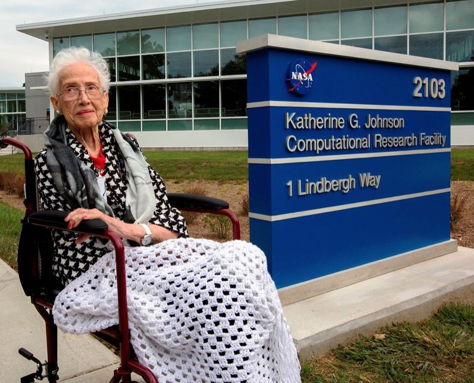 Happy 101st birthday to "Hidden Figures" mathematician Katherine Johnson. She's in front of NASA's new Katherine Johnson Computational Research Facility!