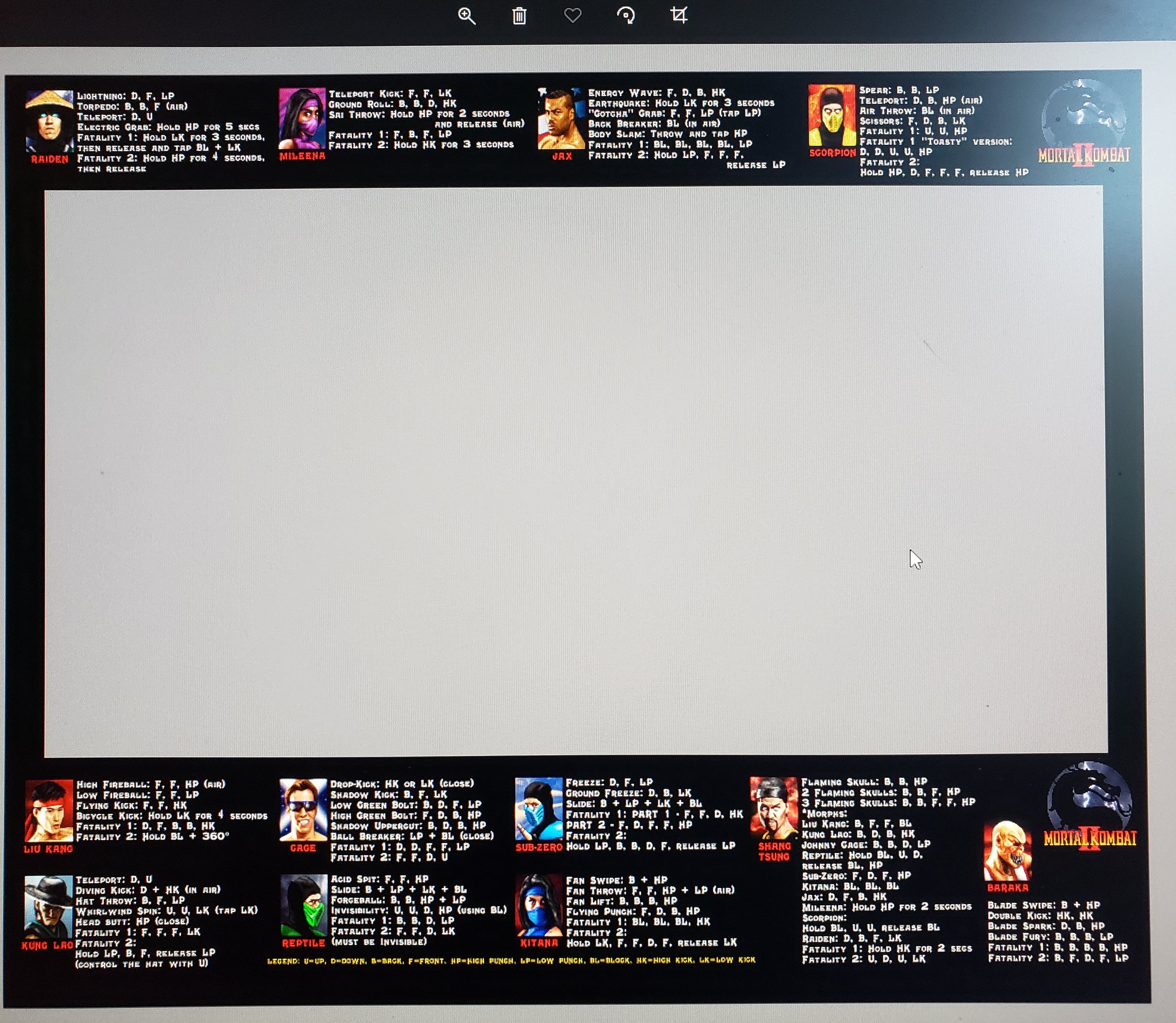 Mortal Kombat 2 Bezel Moves List 