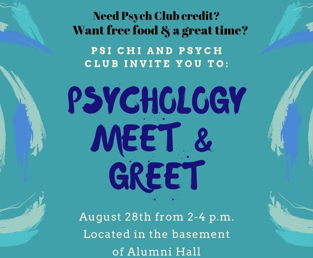 SIUEPsiChi's tweet photo. !!! Psychology Students !!!

There are only 2 more days until the Psi Chi and Psychology Club Meet and Greet Event. There will be free food AND you will be able to earn Psychology Club credit! The location of the event is in the basement of Alumni Hall on August 28th from 2-4 pm https://t.co/14LAseBeI5
