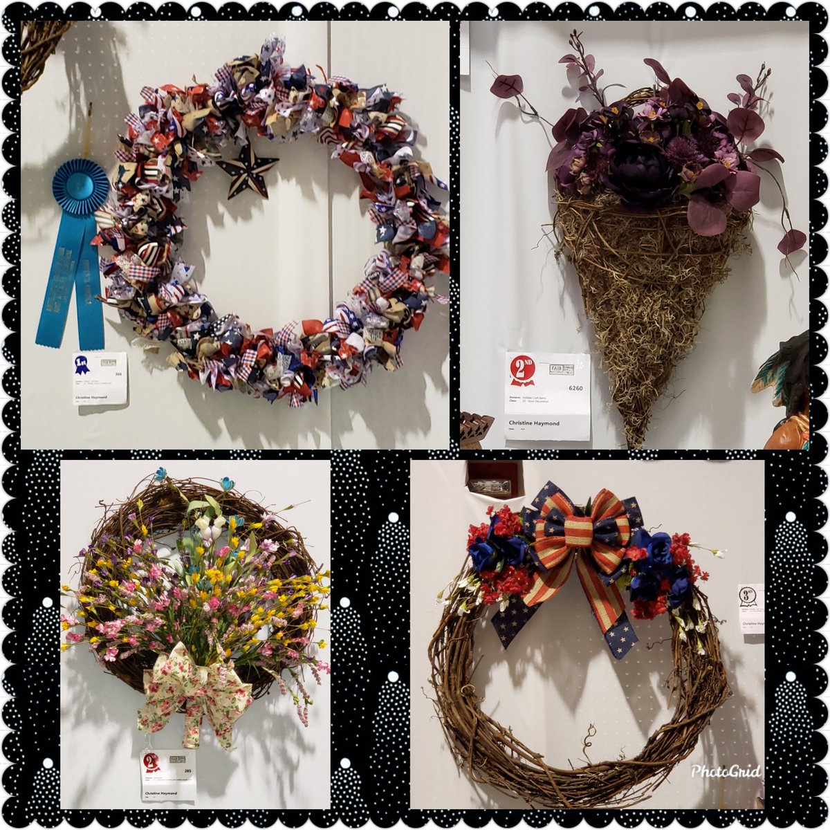 ChristiAnnHay's tweet photo. Kinda proud of myself.
First year entering in the fair, and I don't think I did too badly!
1 first place ribbon 🥇... Including the Judge's Choice Award
2 second place ribbons 🥈🥈
1 third place ribbon 🥉
#avfair #crafting #wreathmaking #proud https://t.co/qwBkvI6Cij