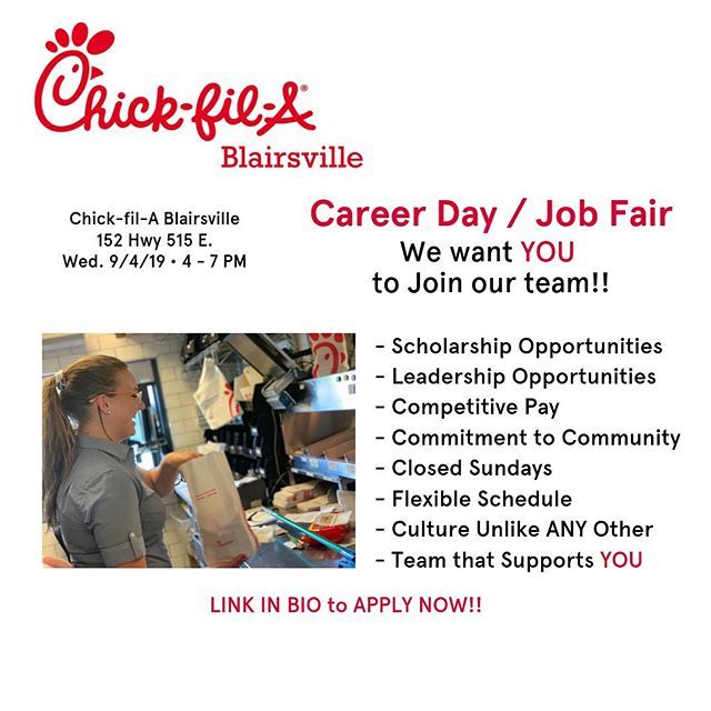Join us: Career Day /Job Fair at our Restaurant: 9/4/19 from 4-7 pm and be a part of our Team!!
.
.
.
.
.
#chickfilajobs #chickfila #jobfair #jobsearch #jobs #careerfairs #careerfair2019 #careerfair #restaurantjobs #careers #careersearch #jobsearching #b… ift.tt/2ZsLcko