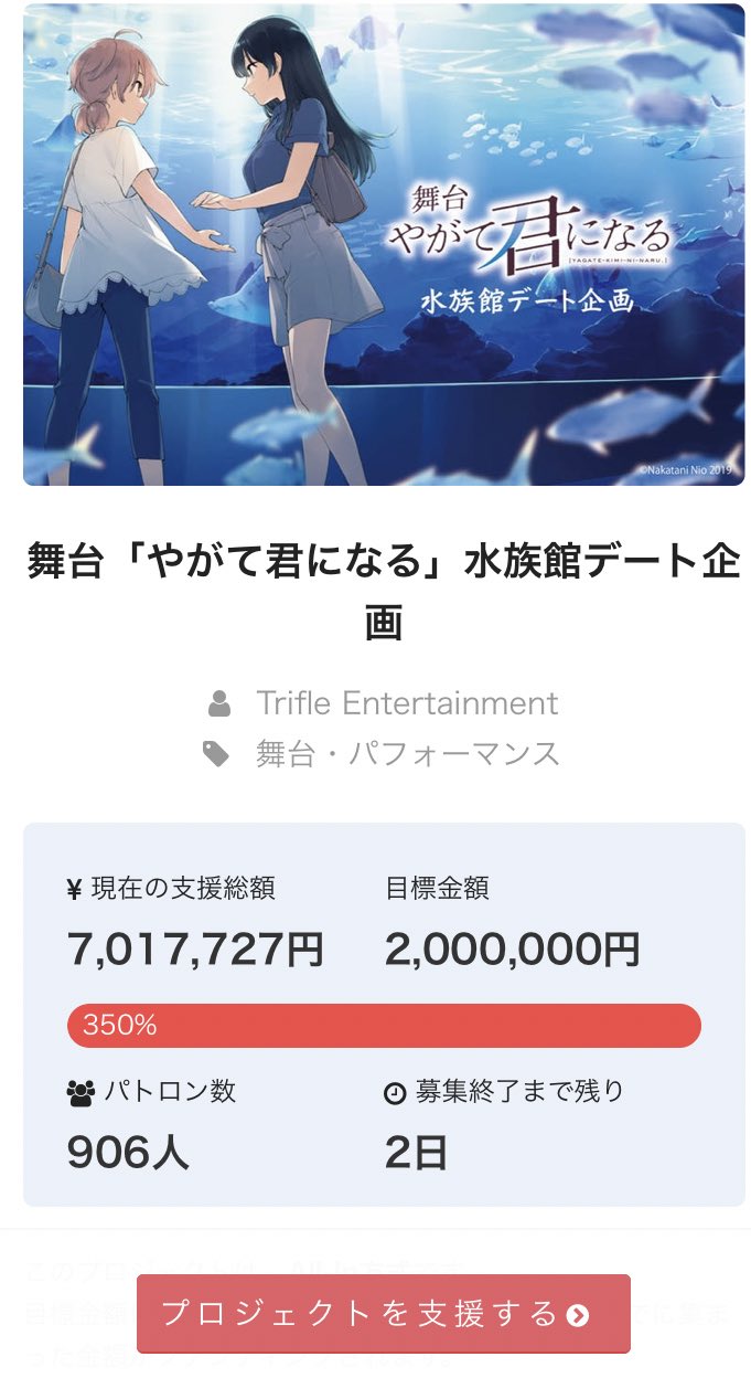 はるはら 朗報 百合オタク 女の子同士のデートのために700万円支援する 水族館貸切 やがて君になる やが君舞台 T Co Io0jdo5cho Twitter