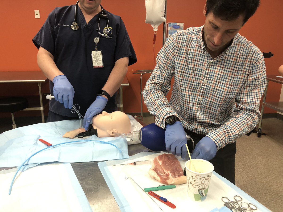 yaleem2's tweet photo. Director of Procedural Sim at Yale Center for Medical Simulation Dr. James Bonz guides residents through cric practice with some choice porcine cuts. We get dedicated simulation rotations every year of residency!  #MedEd #medicalsimulation #YCMS https://t.co/kqjq0U4tN7