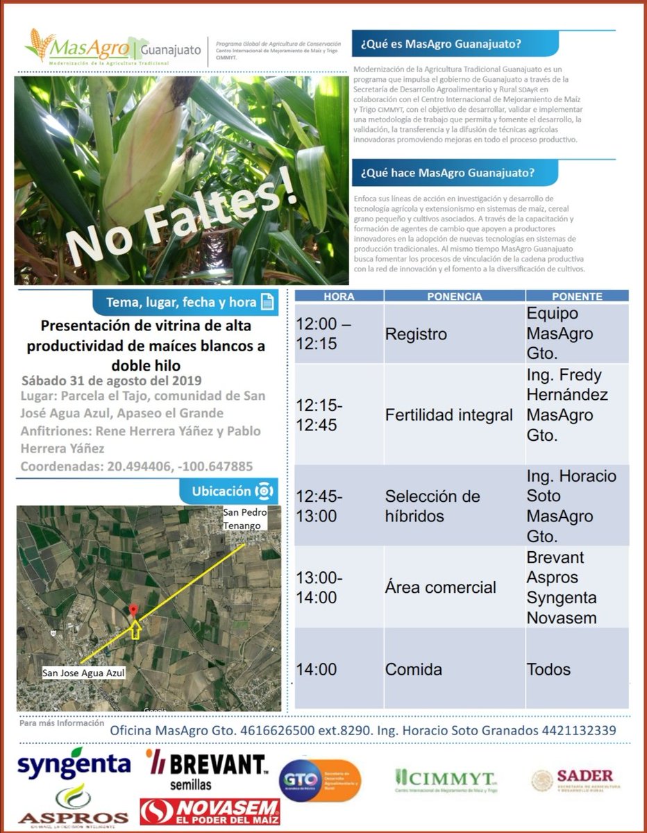 sotohoracio91's tweet photo. Te preguntarás...¿Que hacemos en @MasAgroGto? Acude el día sábado 31 de agosto a San José Agua Azul, @ApaseoG. Y ahi lo descubrirás... Sólo faltan 5 días @SDAyR_GTO @CIMMYTesp @Agricultura_mex los esperamos!! @syngenta_mx @BrevantSemillas @AsprosSemillas #Novasem @AsgrowMX https://t.co/NFLYkB9Z4Y